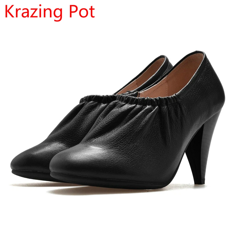 

2018 New Arrival Genuine Leather High Heel Fashion Woman Grandmother Winter Shoes Handmade Office Lady Casual Ankle Boots L3f1