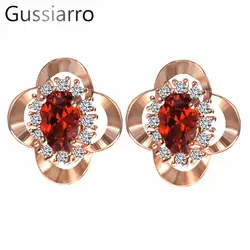 Gussiarro Advanced Fine Jewelry Серьги-гвоздики розовое золото-цвет прозрачный красный круглый кубический цирконий серьги для женщин Рождество