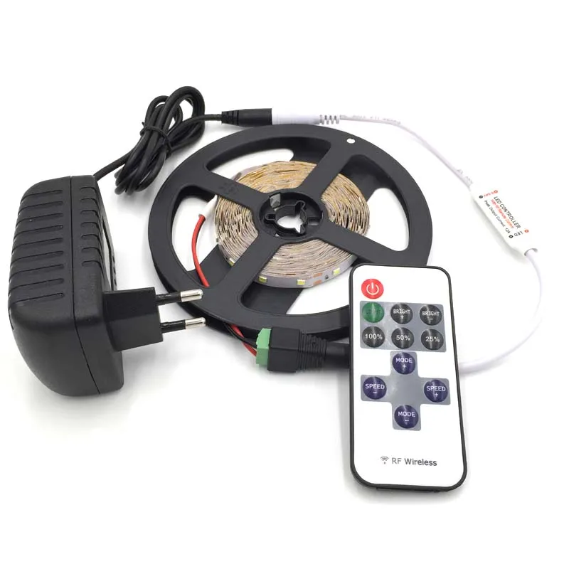 

Non-Waterproof LED Strip 300 leds 5m 2835 led light white red blue + 12v2a Power adapter + 11 Keys RF Controller + DC