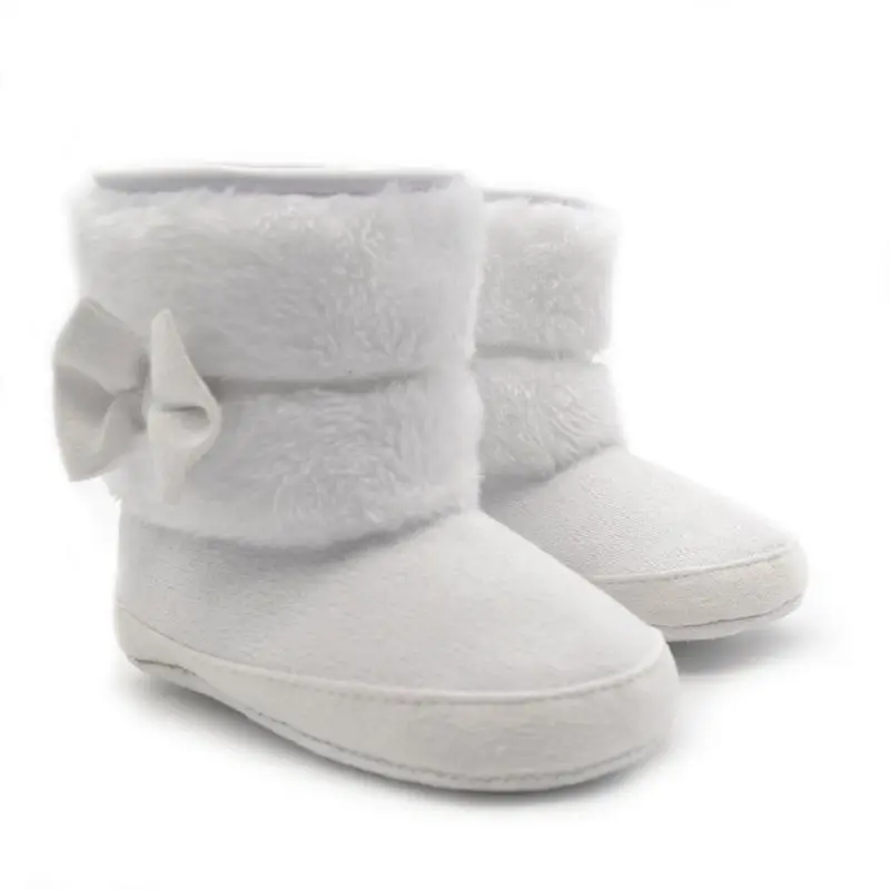 Зимние Детские Девичьи зимние сапоги младенческой Твердые обувь с бантами Prewalker 0-18 месяцев