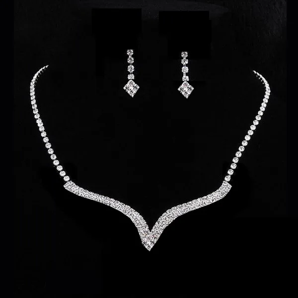 

New Women Wedding Party Crystal Rhinestone Necklace Pendant Earrings Jewelry Set