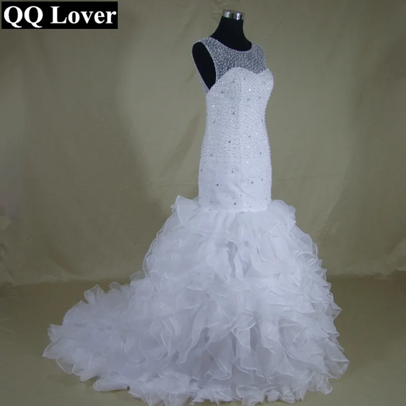 QQ Lover 2019 Русалка свадебное платье с оборками бальное бисером Vestido De Noiva