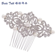 

2015 New Wedding Hair Accessories Hairpins Rhinestone Flower Hair Comb w Imitation Pearl Women Bridal Austrian Crystal CO1456R