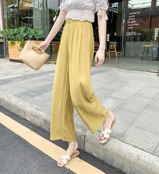 

2020 Summer New Arrival Copper Ammonia Wide Leg Pants Women Ankle-Length Loose Dropping Ice Silky Chiffon Pants Free Shipping