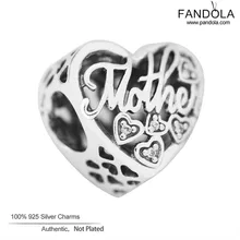 Подвески для матери и сына, браслет Пандора, серебро 925 пробы, бусины-брелоки в форме сердца для изготовления ювелирных изделий, Berloque