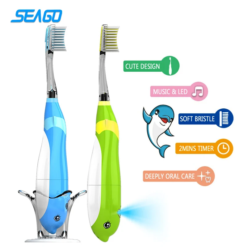 

SEAGO top sales children electric toothbrush with musical function and LED dolphin shape battery charged sonic toothbrush SG921