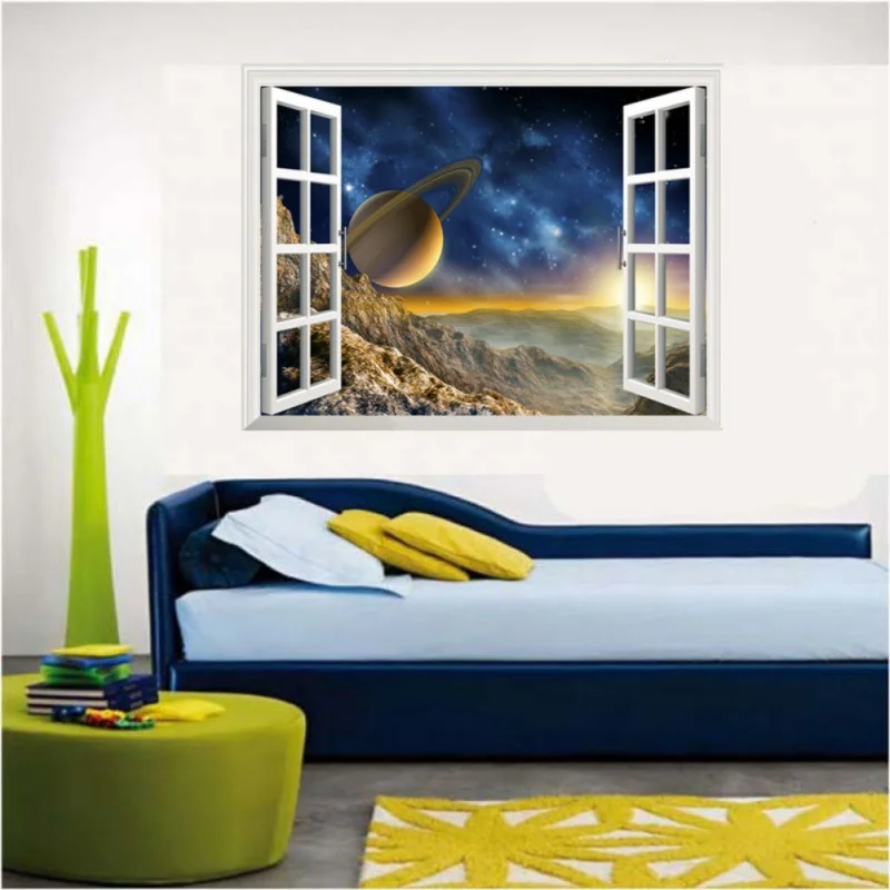 

3D Wall Stickers Star Galaxy Space Art Fake Window Sticker Wall Poster Living Room Bedroom Home Decor 60*90 Cm