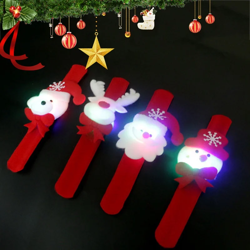 

Snowman Bear Elk Santa Claus Sequins Luminous Slap Bracelet Bangle Christmas New Year Party Decoration Pat Circle Hand Rings