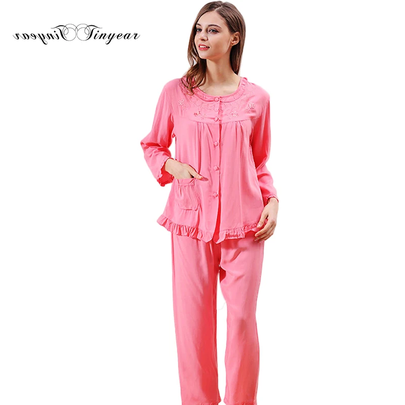 Tinyear 2017 Autumn Pajama Set Cotton Sleep Lounge New 2 Pieces Lady