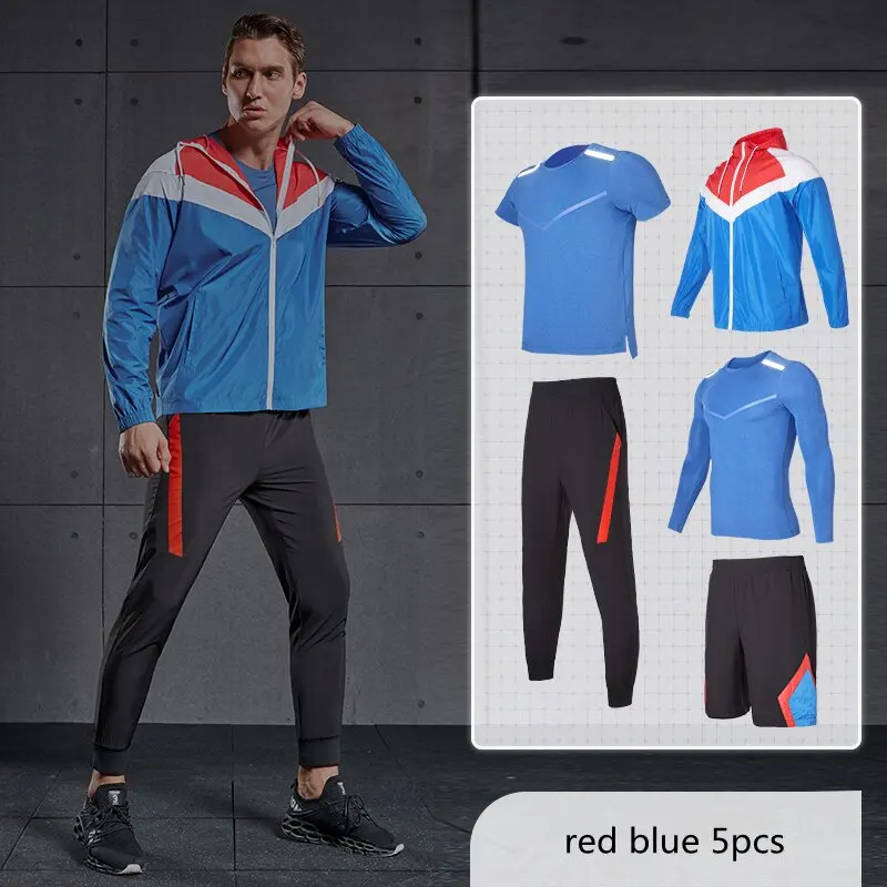 Брендовая спортивная одежда, мужской костюм для бега, компрессионные колготки для спортзала, быстросохнущие спортивные костюмы для фитнеса, тренировок, пробежек, 5 шт - Цвет: BTC5555
