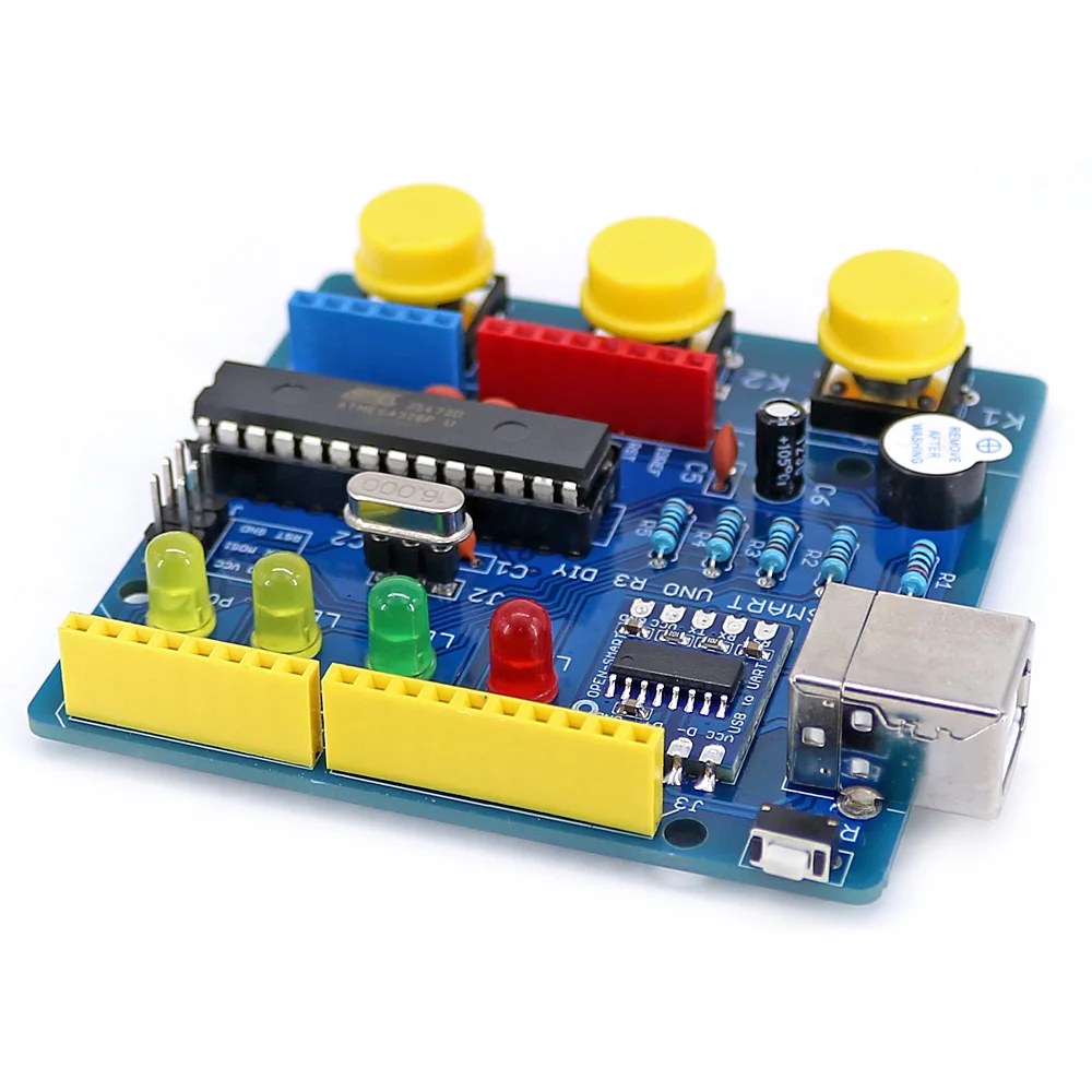 Открытым SMART UNO R3 DIY ATmega328P развитию Модуль CH340 драйвер с зуммер светодиодная кнопка для Arduino UNO R3-синий