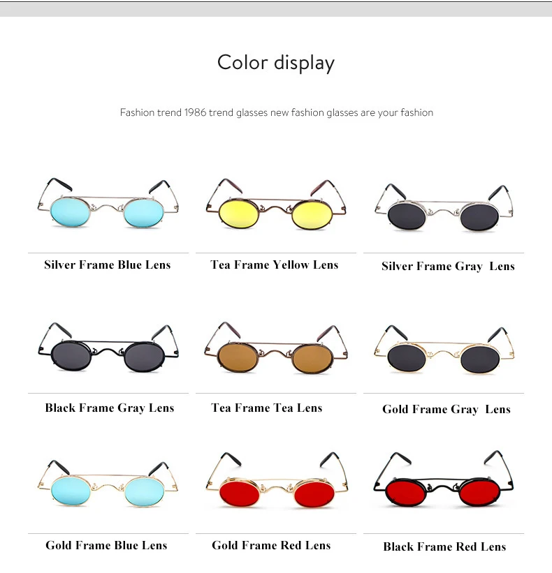 Small Round Steampunk Sunglasses Men Women Retro Metal Clip on Steam Punk Sun Glasses for Male Vintage Gothic Goggles