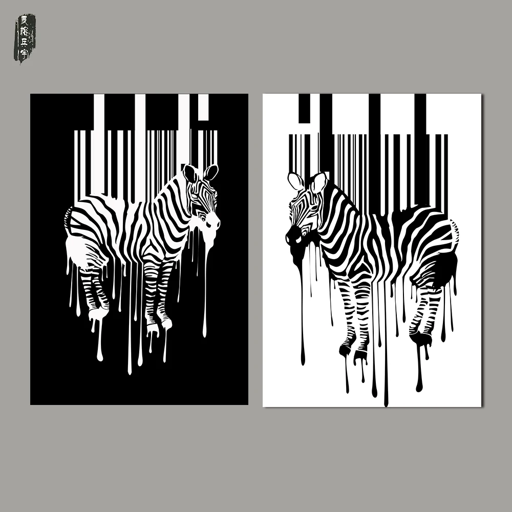 Hitam Dan Putih Lukisan Hewan Abstrak Wall Art Zebra Dekorasi Rumah