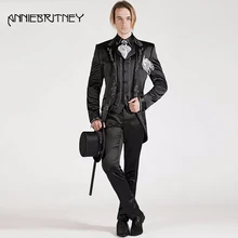 2018 negro Vintage Tailcoat elegante trajes de hombre trajes italianos Retro patrón esmoquin 3 piezas guapo hombres Blazer chaqueta + Pantalones + chaleco