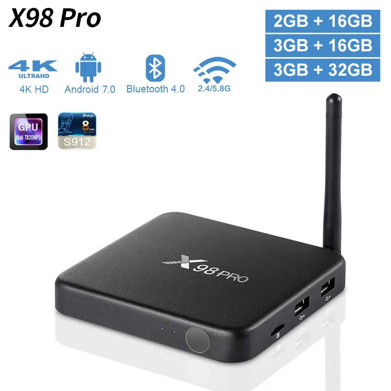 AMOBSAT X98 PRO Smart tv Box Android 7,1 3 ГБ 32 ГБ Amlogic S912 Восьмиядерный 2,4G/5 ГГц Wifi 4K медиаплеер X98pro телеприставка