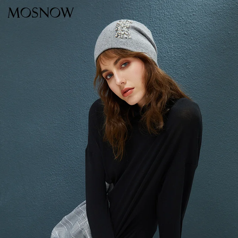 

New Autumn Beanie Wool Hat Female Manual Bevel Rhinestones Beanies Winter Thick Women Knitted Hat Cashmere Gravity Falls Cap