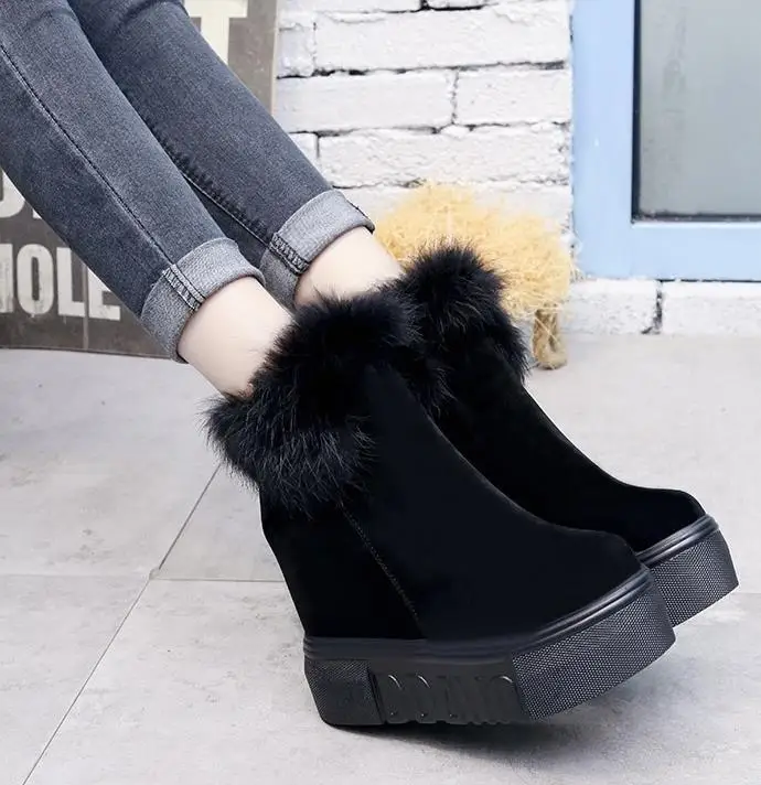 

2018 autumn and winter sequins increase female short boots plus velvet thick-soled high-heeled wedges platform shoes tide