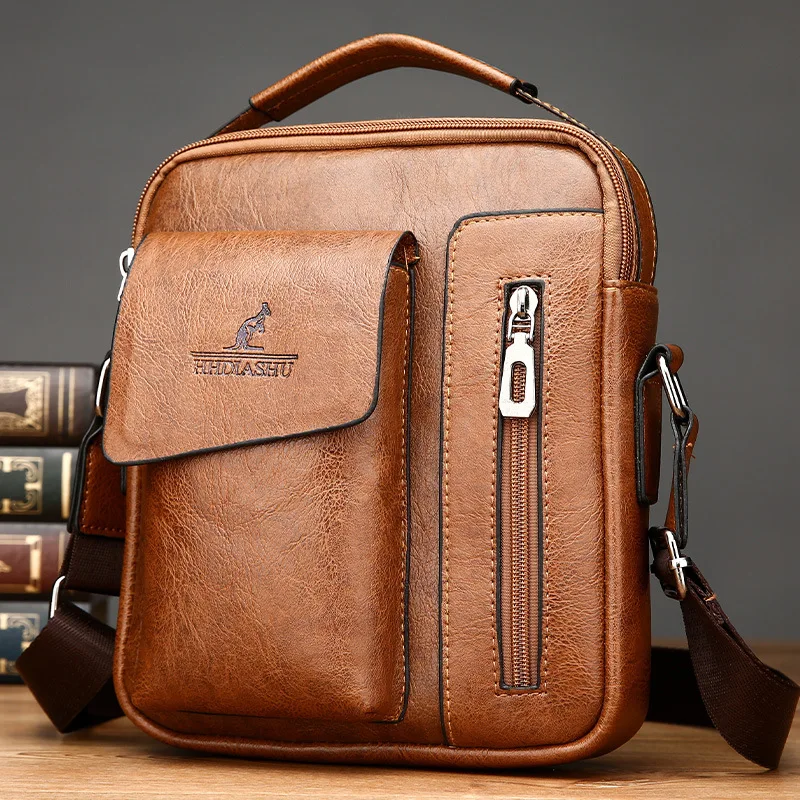 

Quality Leather Men's Handbag Business Men Briefcase Bag Large Capacity Shoulder Tote Bags Rivet Hollow Bottom Man Laptop Bag