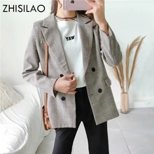 Zisilao, элегантная клетчатая Женская куртка, плюс размер, осень зима, пальто для женщин, Chaqueta, Офисная повседневная куртка, винтажное пальто в клетку