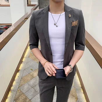 

2019 Summer Suits Men Designs Slim Fit Men Suit Wedding Dress Tuxedos Costume Homme 2pcs Set Black Gray Terno Masculino