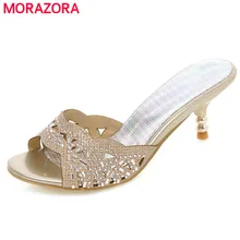 MORAZORA/Большие размеры 34–45 новые модные привлекательные женские ботильоны на высоком каблуке, сандалии стразы высокого качества Лето со шнуровкой, обувь для девочек