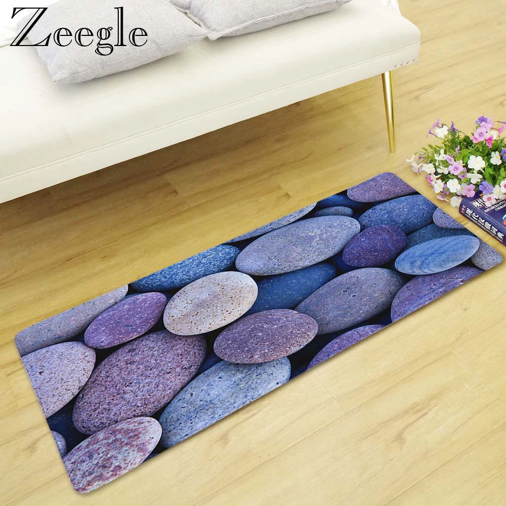 Zeegle 3D Stone Printed Long Bedroom Carpet  Anti-slip  Kitchen Mats Home Decoration Non-slip Floor Mat Soft Foot Rug