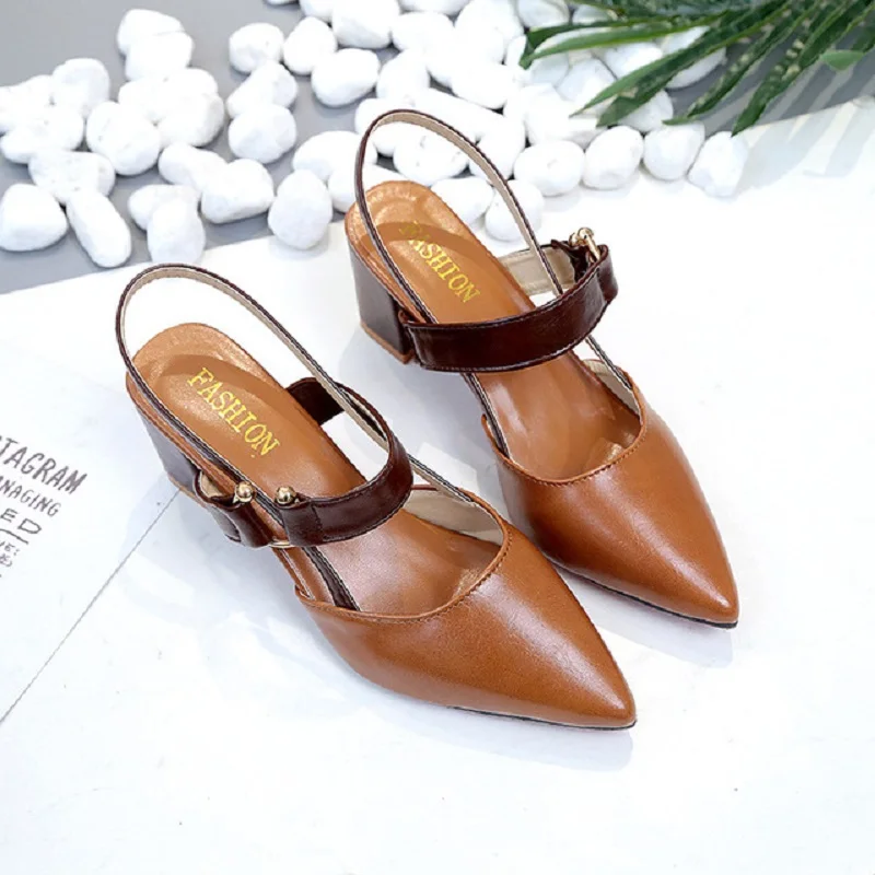 Женские летние сандалии с острым носком на высоком каблуке модные ремешком и