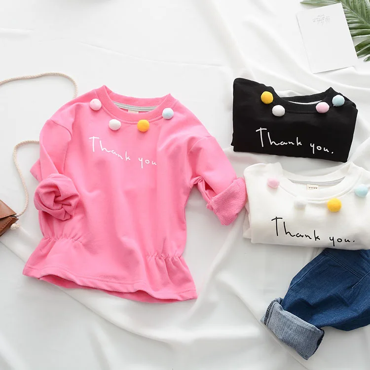 Children Sweatshirt Autumn Girls Shirt Long Sleeve T-shirt For Girls Fashion Colorful Pompoms Kids Clothes Brands Baby Girl Tops (2)