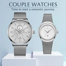 NAVIOFRCE Couple Watch for Men and Women Stainless Steel Band Waterproof Lover’s Watches Fashion Casual Wristwatch Gifts For Se