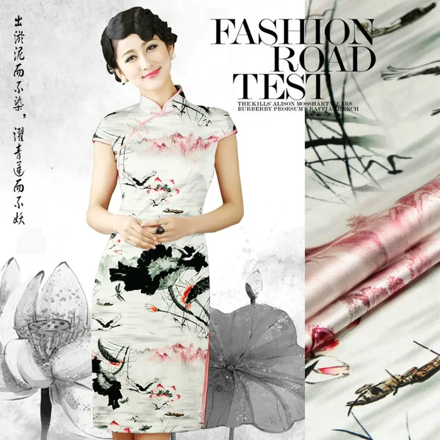 

1511157 Free Shipping Digital Printed Silk elastic Satin Fabric