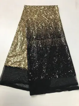 

Gold Color Sequin Lace Fabric 4.5*1.35meters 2018 African Lace Fabric With Sequins High Quality White Sequin Fabric For Dresses