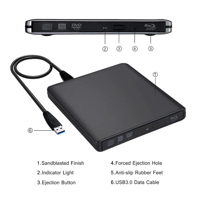  External Bluray Drive Usb 3.0 Optical Drive Bd-Rw Burner Writer Portatil External Blu Ray Player Cd