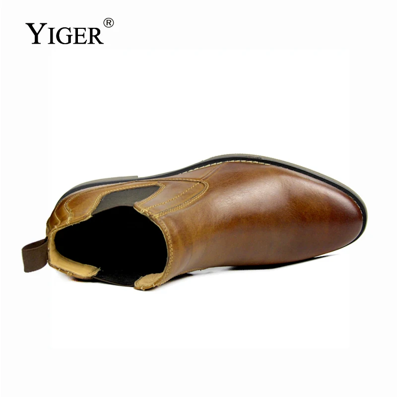 YIGER/Новые мужские ботинки «Челси» ботильоны мужские ботинки из натуральной кожи повседневные Ботинки martin без шнуровки Мужская обувь большого размера 0182