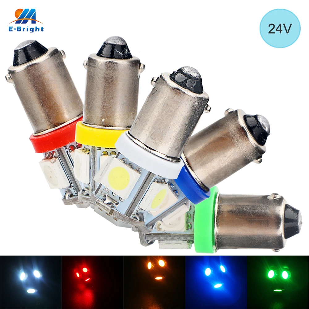 

YM E-Bright 24V 50PCS BA9S 5050 5 SMD T11 T4W LED Light Bulb Clearance Reverse Light Indicator Reading Lamps Mix Colors 60 Lumen