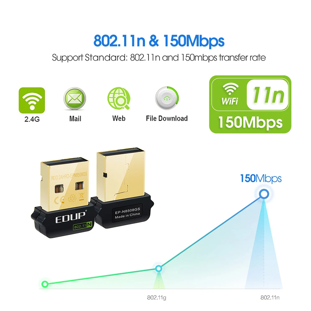 EDUP 150 Мбит/с USB WiFi адаптер 2 4 ГГц USB2.0 сетевая карта этернета Беспроводной приемник