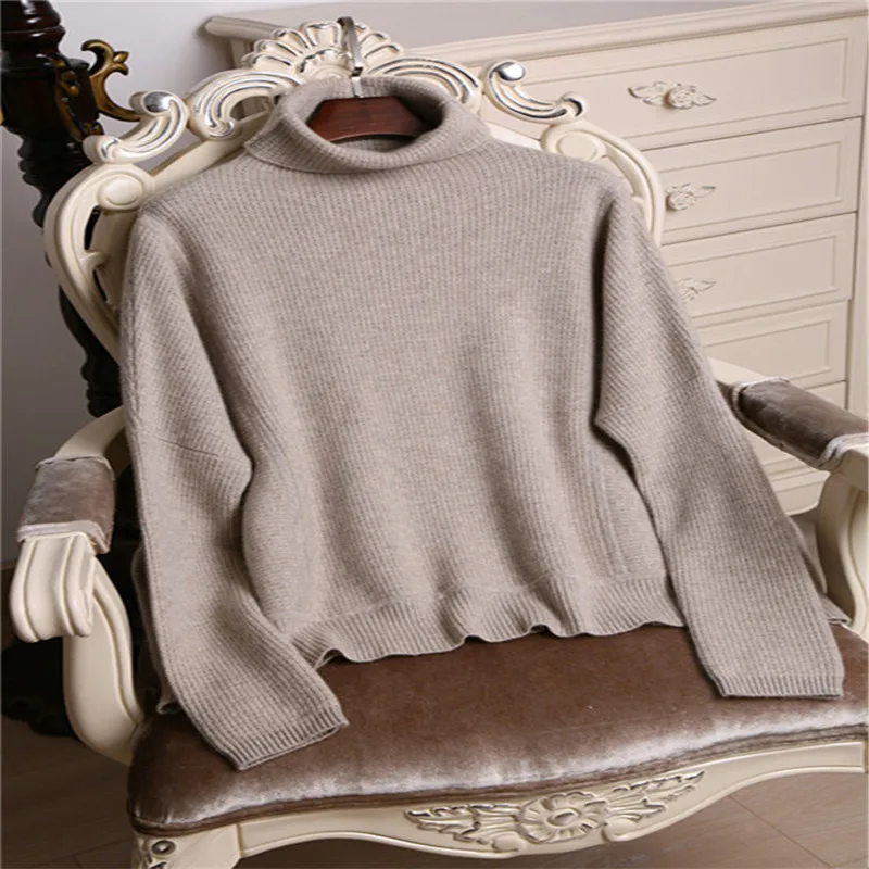 201 new cashmere sweater female high collar Korean version of lazy loose pullover sweater solid color large size bottoming shirt