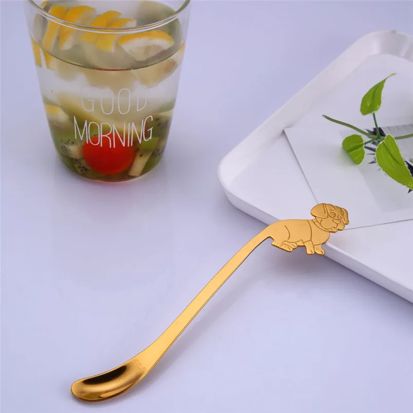 Creative Ice Spoons for Glass 304 Stainless Steel Cute Dog Long Handle Latte Ice Coffee Spoon Kitchen Home Decor 40JY2914
