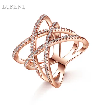 

LUKENI New Personality Rose/White /Gold Color Cubic Zircon Exaggerate The Line Eats The Rings For Women Fashion Jewelry