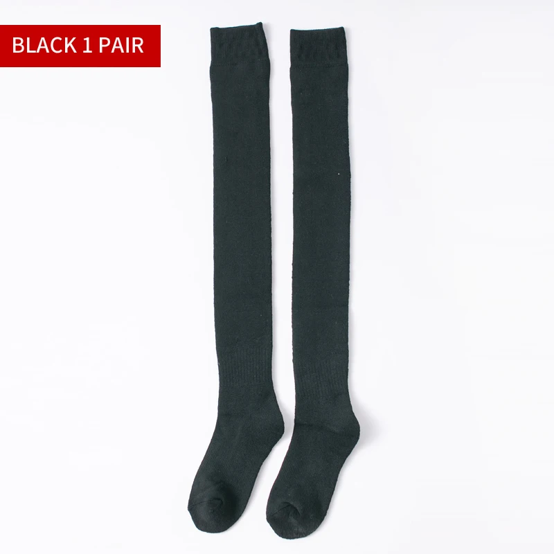 Женские хлопковые утолщенные облегающие шерстяные чулки выше колена для теплых девушек студенческие зимние - Цвет: Черный