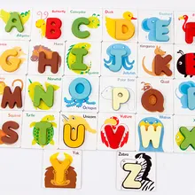 26 шт./компл. ребенка сборки малыш 3d головоломки мультфильм Животные головоломки 26 букв деревянные развивающие Игрушечные лошадки для детей cc1865h