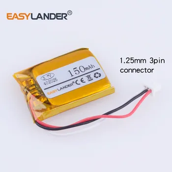 

402025 042025 3.7V 150mAh Li-Polymer Battery For MP3 MP4 DVR bluetooth headset 3D glass watch 402025P 3-wire 1.25mm connector