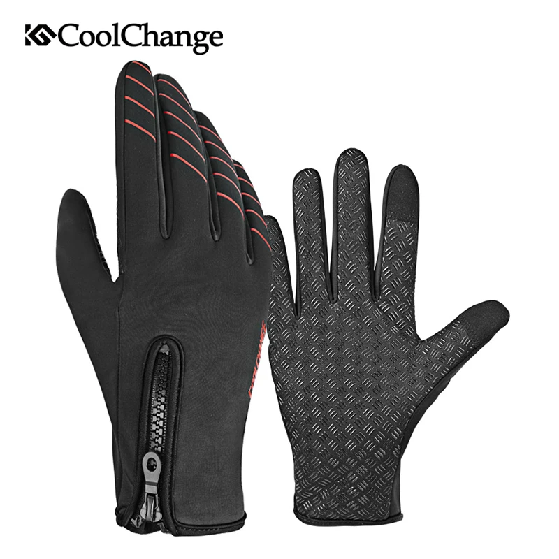 

CoolChange Winter Bicycle Gloves Full Finger Windproof Cycling Gloves Warm Thermal Anti-Slip Touch Screen MTB Bike Gloves