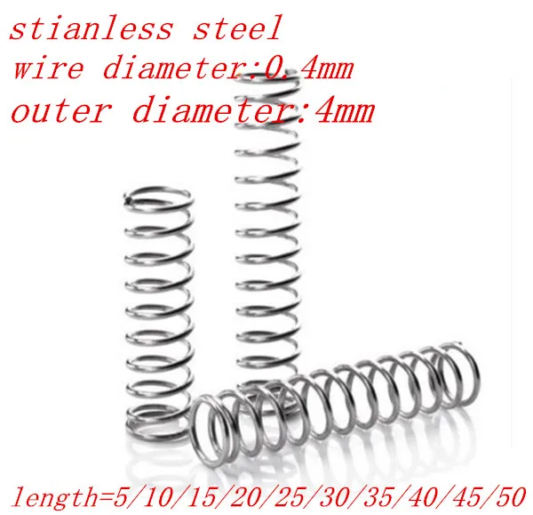 

50pcs wire 0.4mm Stainless Steel Small spot compression spring outer diameter 4mm. length 5/10/15/20/25/30/35/40/45/50