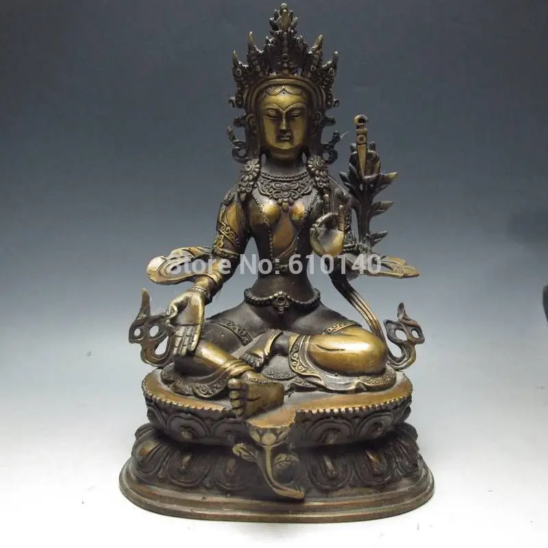 

Oriental Vintage Bronze Tibetan Buddhism Statue --- Green Tara Buddha