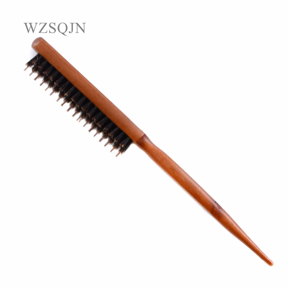 

Wood Handle Hair Brush Natural Boar Fluffy Bristle Anti Loss Comb Hairdressing Barber Tool Teasing Bristle Salon Hairbrush