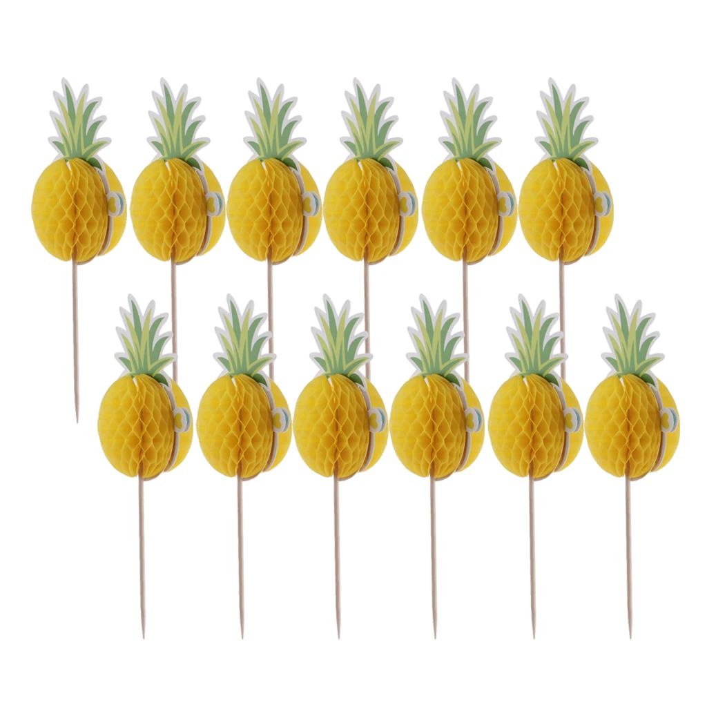12pcs Pineapple Cupcake Toppers Tropical Luau Birthday Cake Decorarion