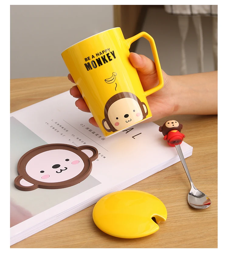 Мультяшная керамическая кружка мультяшная кошка обезьяна Кролик Медведь чашка для любимого человека чашка для кофе с молоком с крышкой ложки