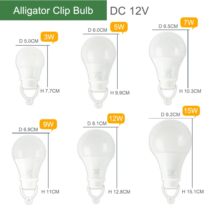 Kaguyhime 12V Портативный зажим/220 V E27 Светодиодный светильник DC/AC кольцевой подвесной светильник 3W 7W 9W 12W 15W для кемпинга, рыбалки, аварийной ситуации - Испускаемый цвет: 12V Clip Wire Bulb