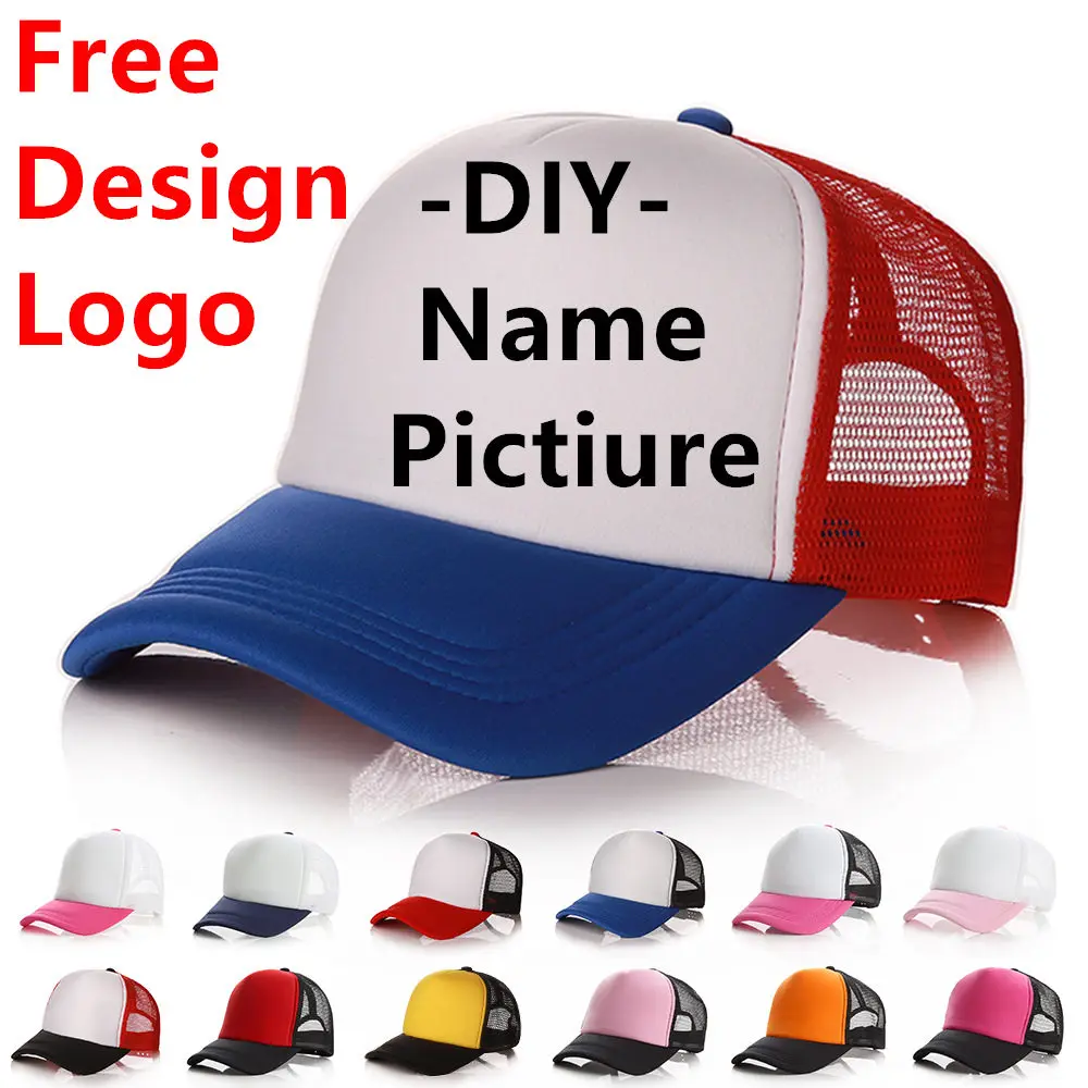 

Factory Free Custom Logo Baseball Cap Adult Personality DIY Design Trucker Hat Polyester Hats Blank Mesh Cap Men Women