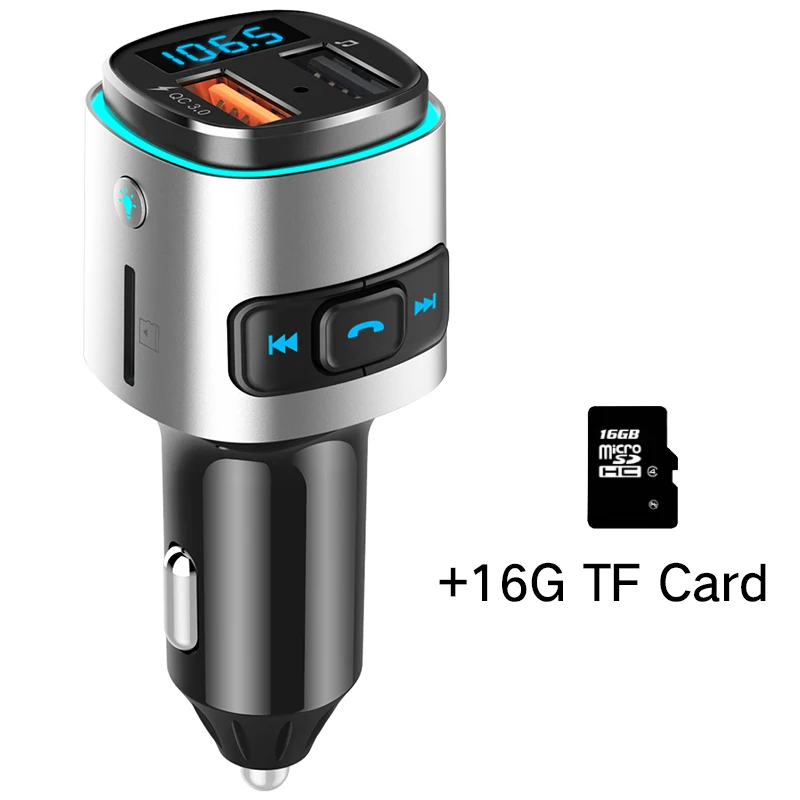 Быстрая зарядка QC3.0 автомобильное зарядное устройство Автомобильный MP3-плеер U диск/TF карта музыкальный плеер Bluetooth приемник hands-free Телефон fm-передатчик - Название цвета: With 16G TF card